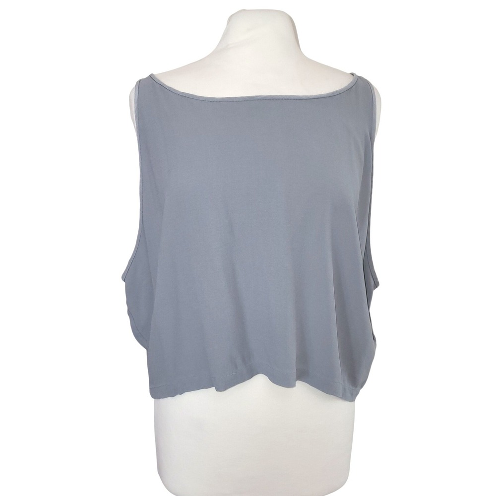 Eileen Fisher Gray Sleeveless 100% Silk Crop Boxy Oversize Flowy Cami Blouse XL
